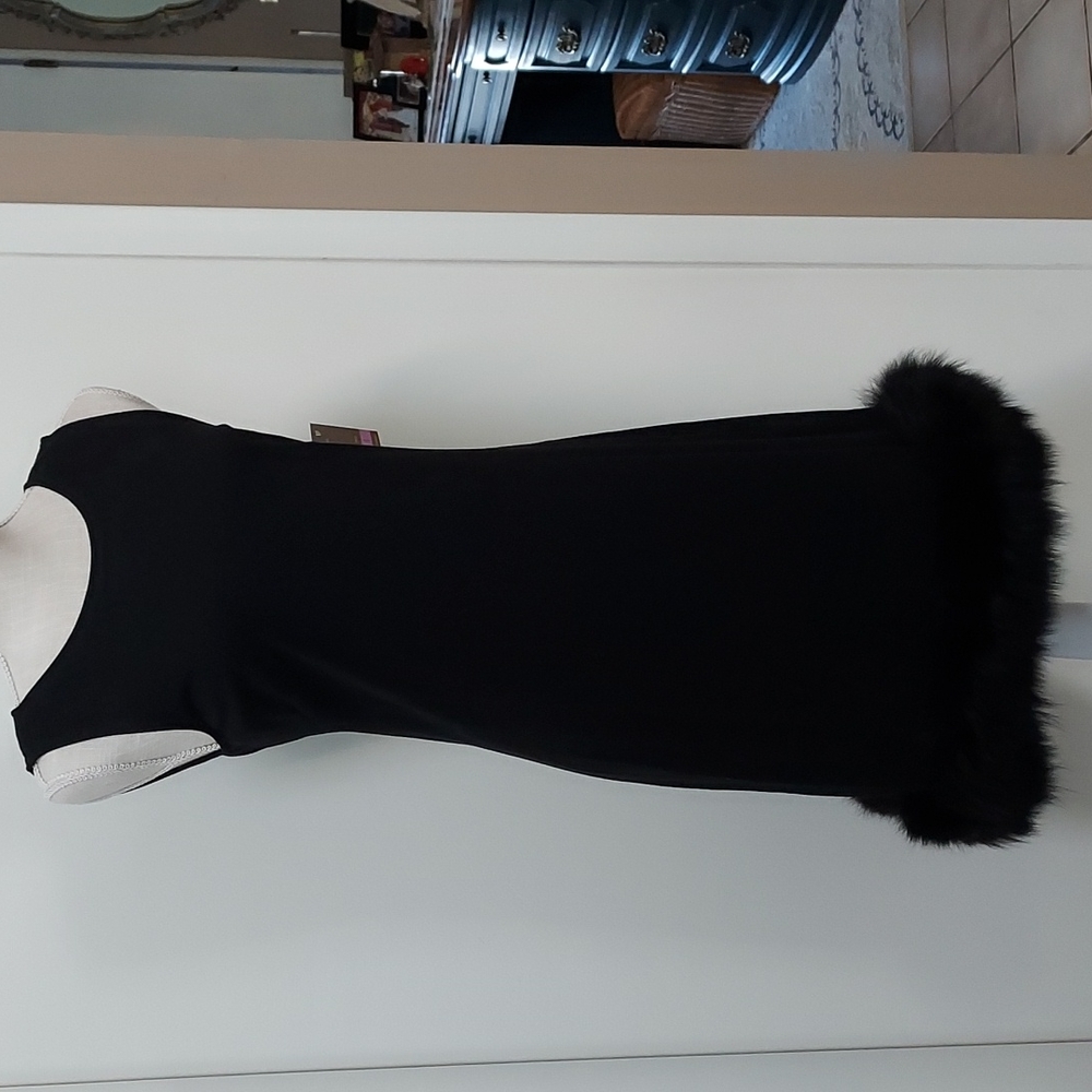 Black Taylor dress with fur hemline
